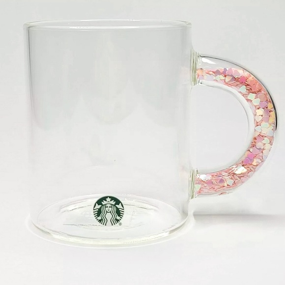 Brand New Starbucks 2022 VALENTINES MUG 12oz
Clear w/Glitter Heart Handle